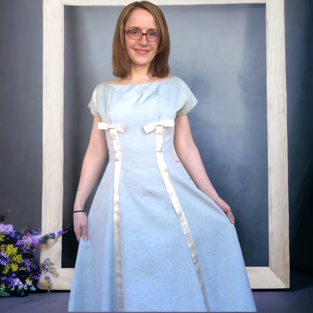 50s Blue Dress Adrian Tabin XS 1950s Vintage